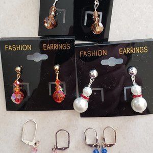 Lot of 5 pair handcrafted pierced silvertone earrings Swarovski asst. colors